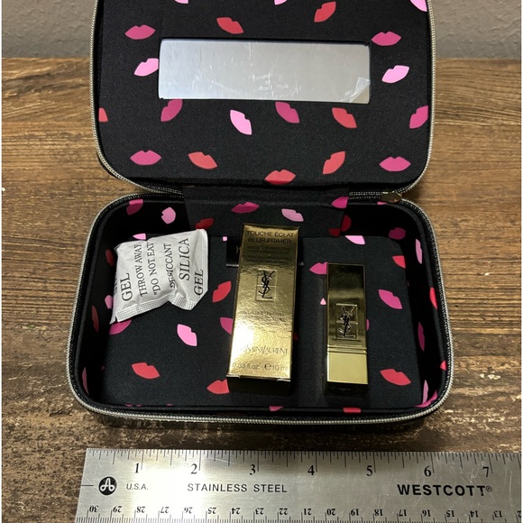YSL Yves Saint Laurent Travel Zipper Cosmetic Case w/ Primer & Lipstick - New - Picture 4 of 7
